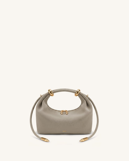 Ellie Faux Suede Metal Ring Embellished Top Handle Bag - Grey