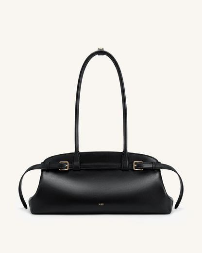 Arden Belt Detail East-West Shoulder Bag - Black