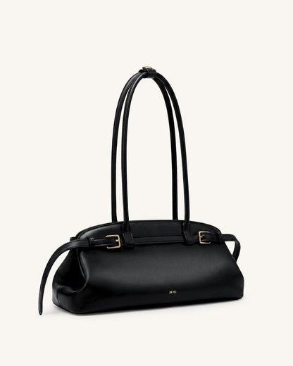 Arden Belt Detail East-West Shoulder Bag - Black