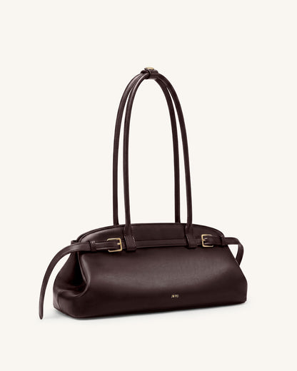 Arden Belt Detail East-West Shoulder Bag - Dark Brown