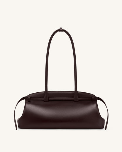 Arden Belt Detail East-West Shoulder Bag - Dark Brown