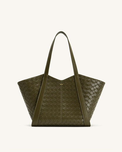 Kiana Large Capacity Weave Texture Tote Bag - Dark Olive