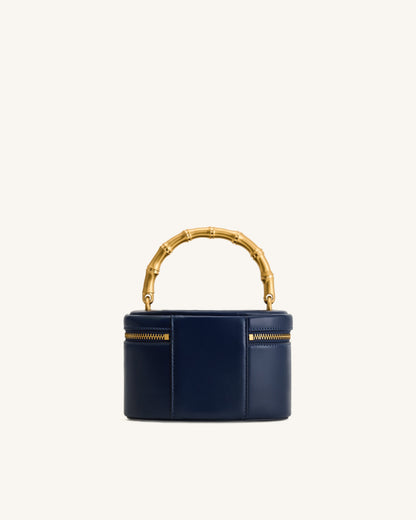 Natalie Metal Geometric Pendant Handle Bag - Navy