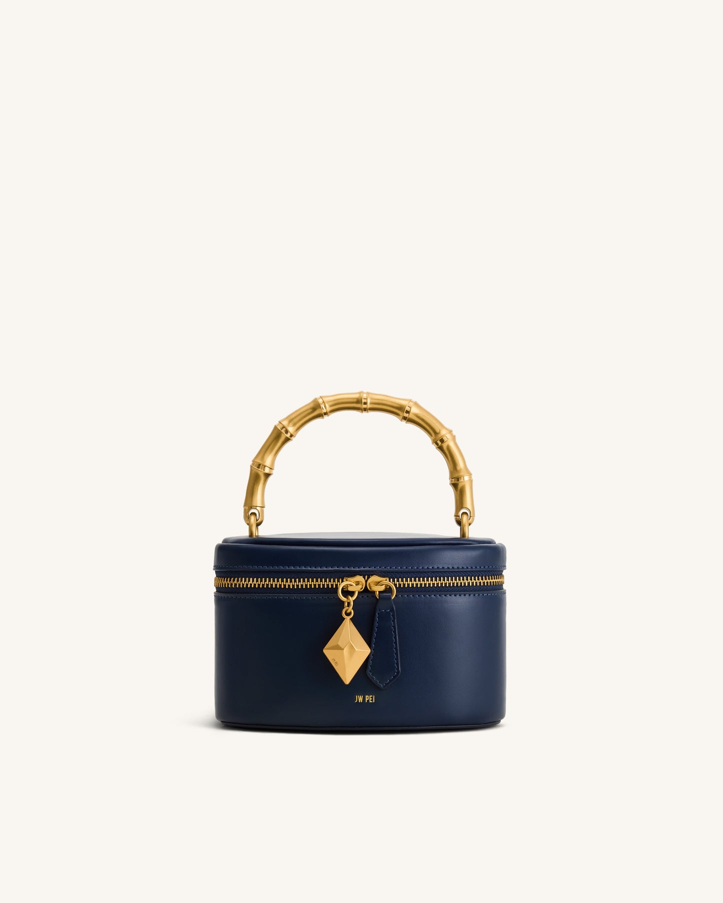 Natalie Metal Geometric Pendant Handle Bag - Navy