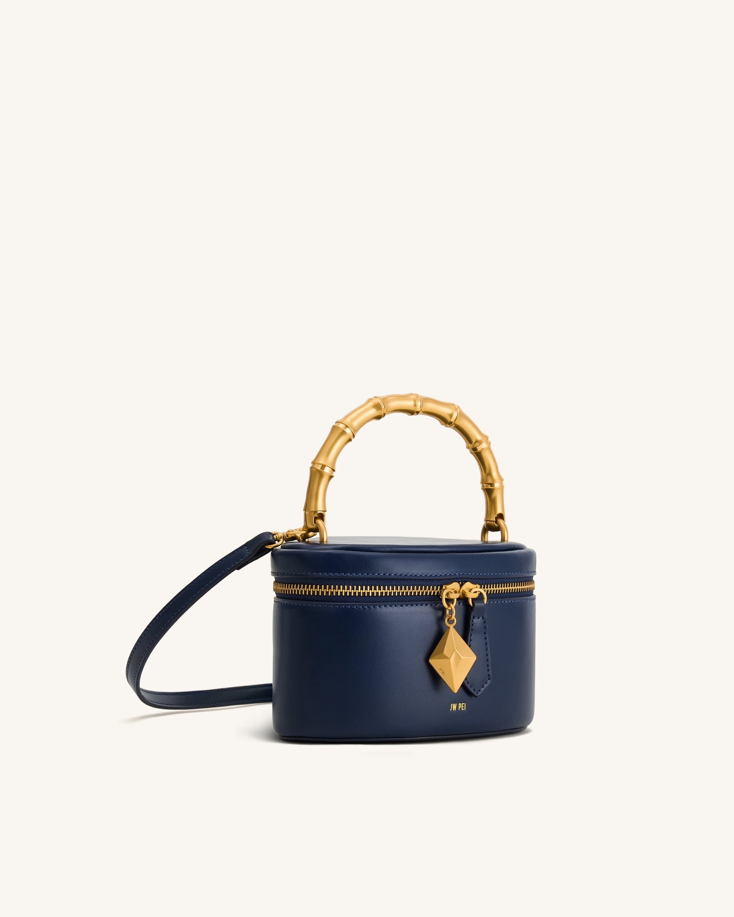 Natalie Metal Geometric Pendant Handle Bag - Navy