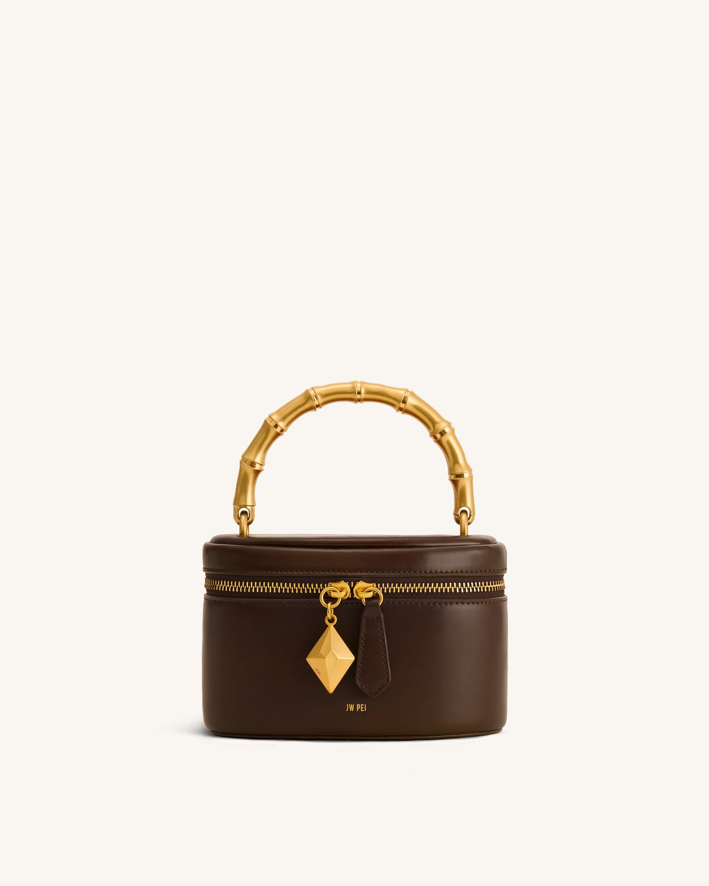 Natalie Metal Geometric Pendant Handle Bag - Dark Brown