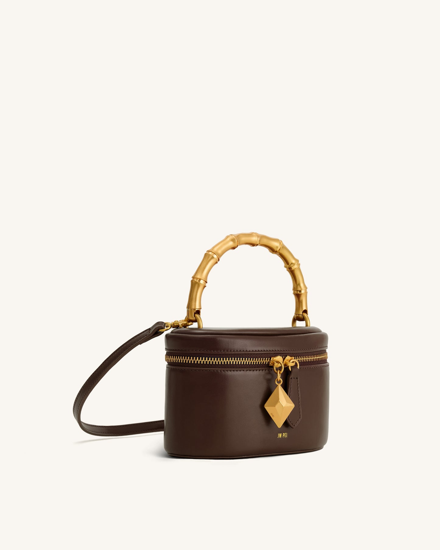 Natalie Metal Geometric Pendant Handle Bag - Dark Brown