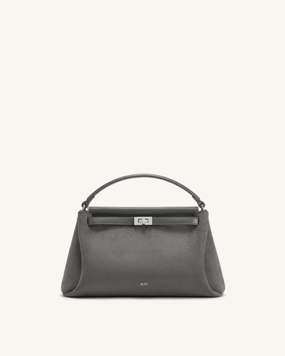 Carmen Faux Suede Top Handle Bag - Dark Gray
