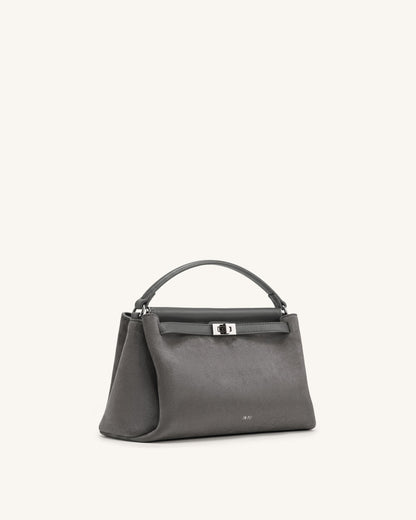 Carmen Faux Suede Top Handle Bag - Dark Gray