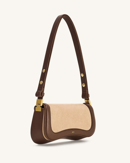Joy Faux Suede Shoulder Bag - Khaki Brown