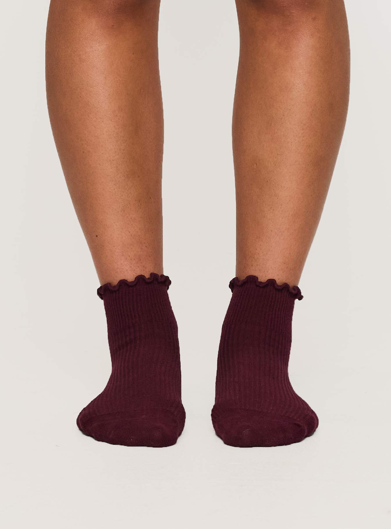Ribbed Ruffle Socks Burgundy women's socks by Ellevoria