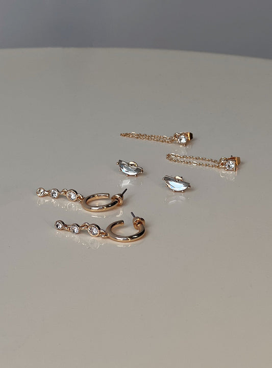 Think Later Diamante Earring Pack Gold women's earrings by Ellevoria
