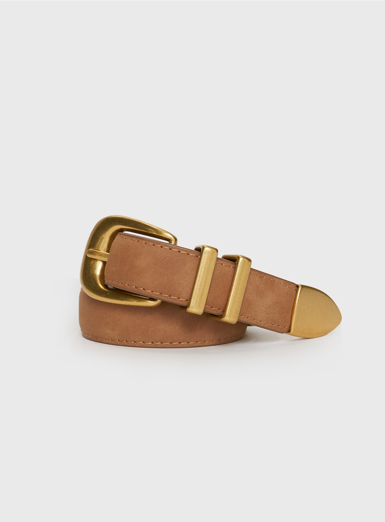 Duncani Faux Suede Belt Brown/Gold women's belt by Ellevoria