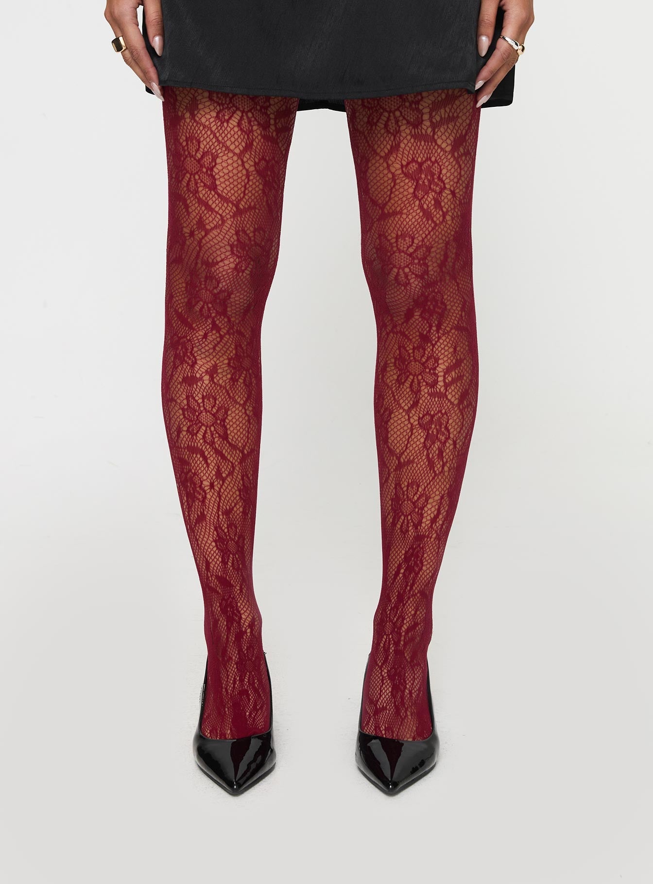 Fior Lace Stockings Red women's tights by Ellevoria