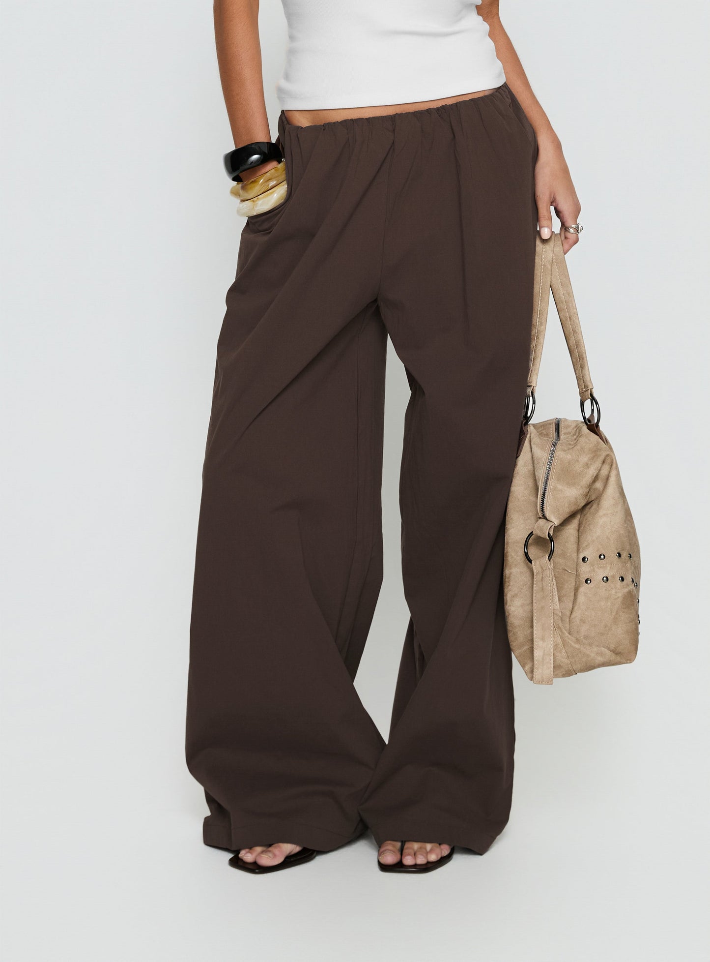 Lunea Concealed Waistband Pants Brown - loose fit women's bottoms by Ellevoria
