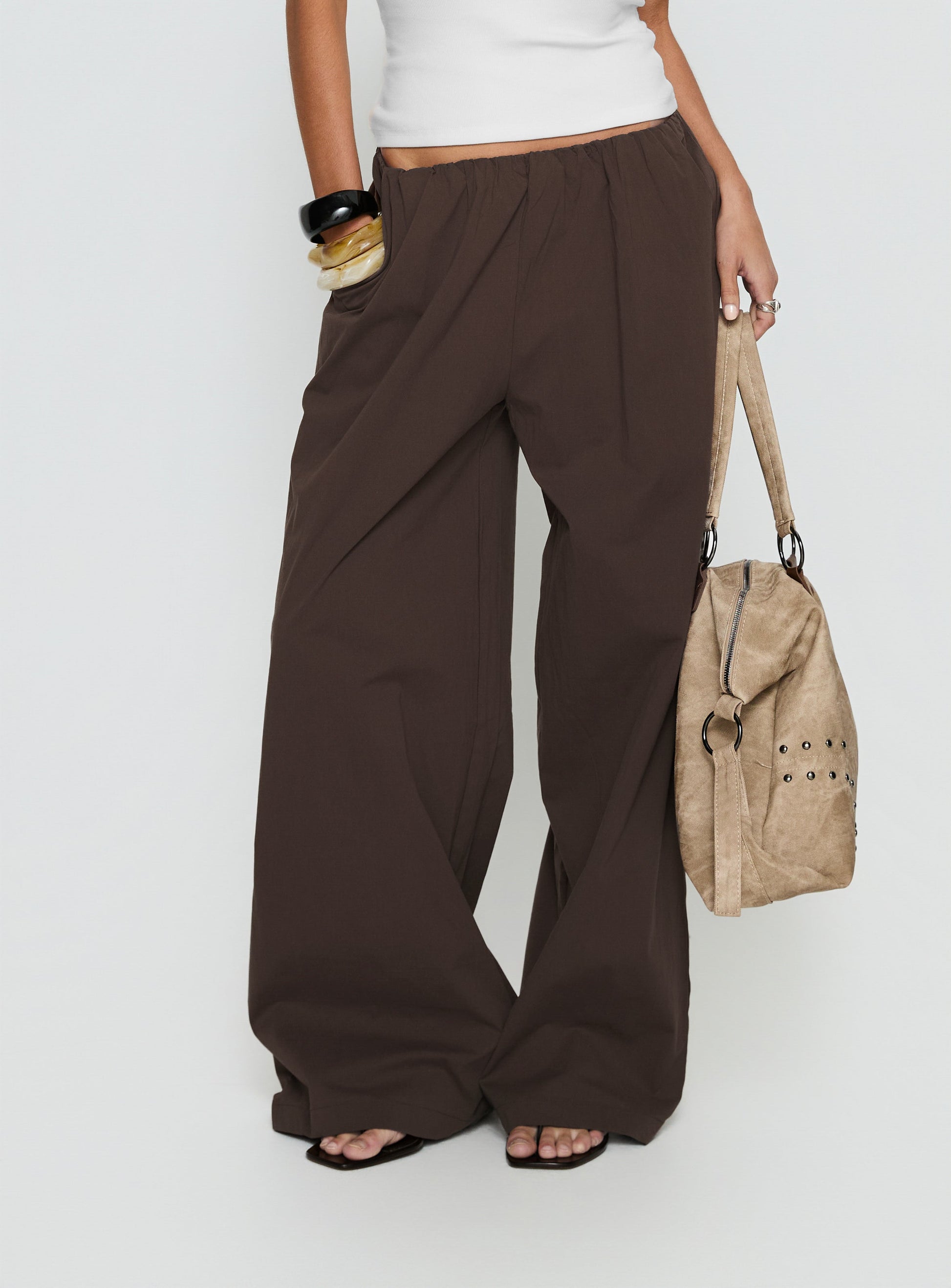 Lunea Concealed Waistband Pants Brown - loose fit women's bottoms by Ellevoria
