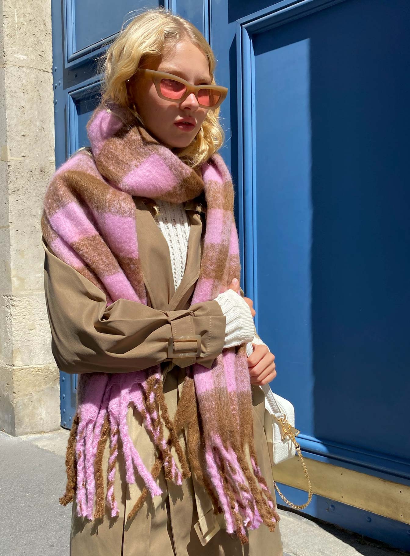 Piero Check Scarf Pink / Brown women's accessory by Ellevoria