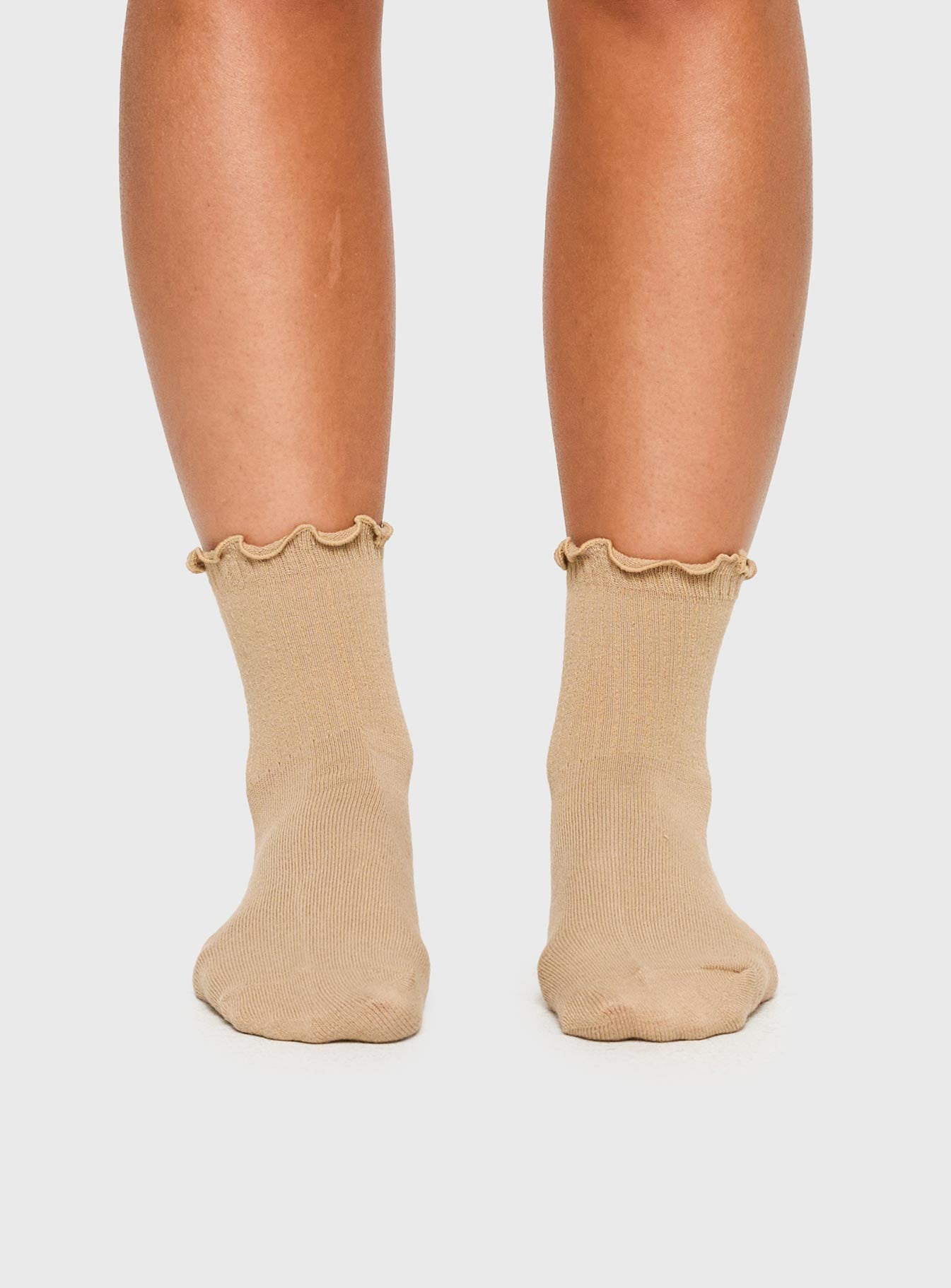 Comes And Goes Frill Socks Beige women's socks by Ellevoria