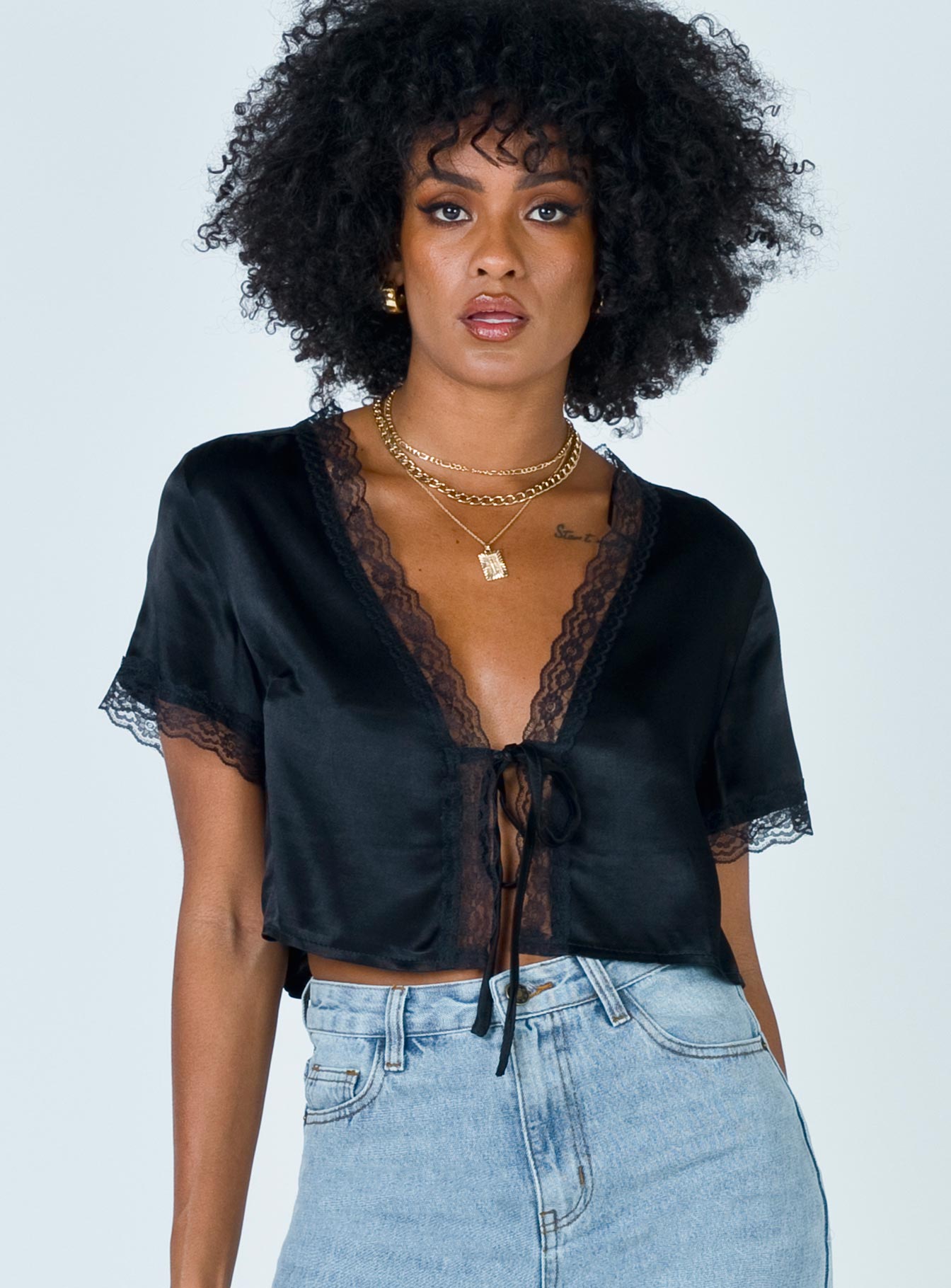 Vintage Tie Up Top Black - women's shirt by Ellevoria - view 2