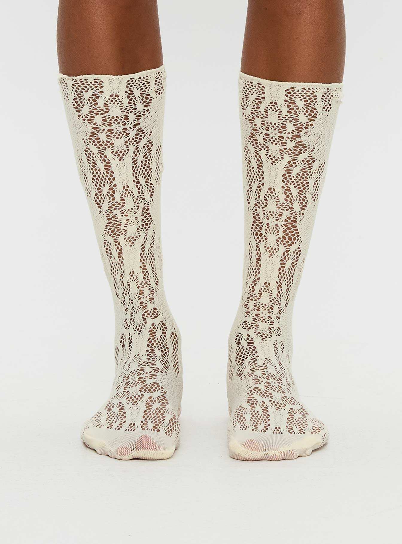Sandra Dee Knee High Sheer Socks Cream women's socks by Ellevoria