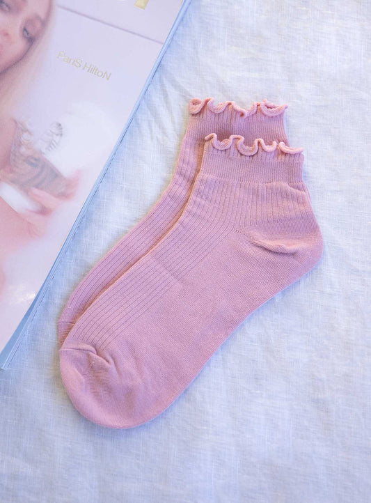 Ribbed Ruffle Socks Baby Pink women's socks by Ellevoria