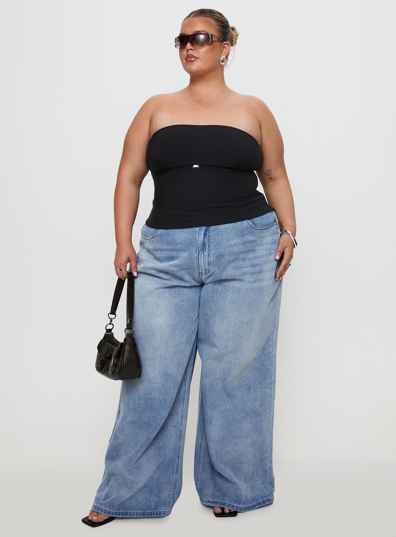 Naylor Mid Rise Wide Leg Jeans Light Wash Denim Curve women's denim jeans by Ellevoria