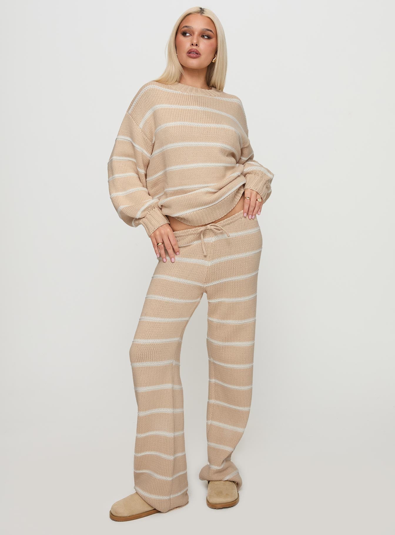 Read Your Mind Knit Pant Cream Stripe women's pant set by Ellevoria