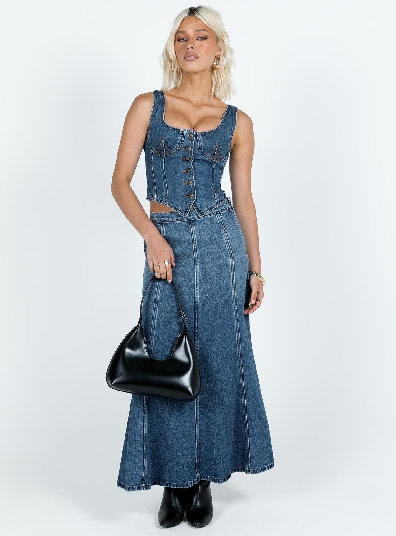 After Hours Corset Top Denim women's two piece set by Ellevoria