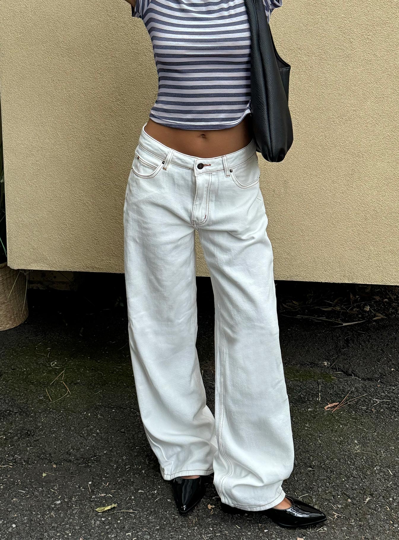 Top Model Low Rise Straight Leg Jeans Porcelain women's two piece set by Ellevoria