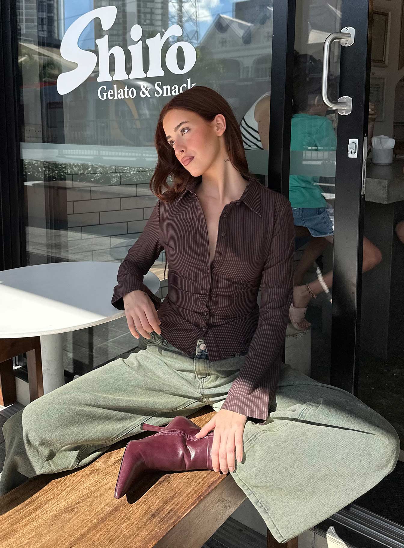 Anni Pinstripe Shirt Brown - women's shirt by Ellevoria - view 9