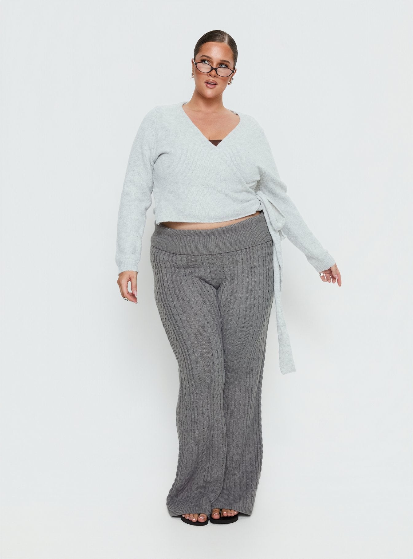 Tonee Wrap Knit Cardigan Grey Curve women's sweater by Ellevoria