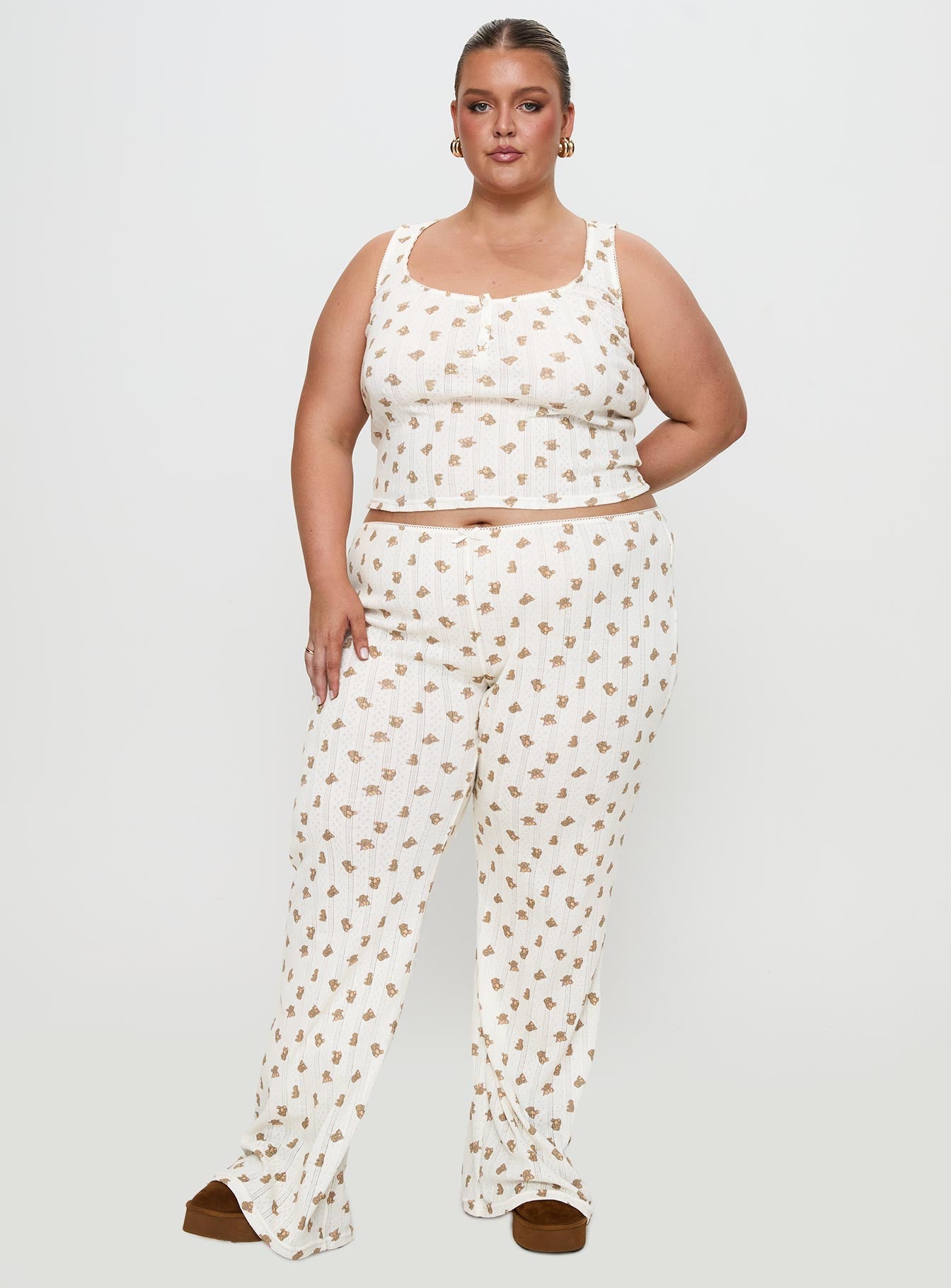 Sleepytea Pointelle Sleep Pant Multi Curve women's pant set by Ellevoria