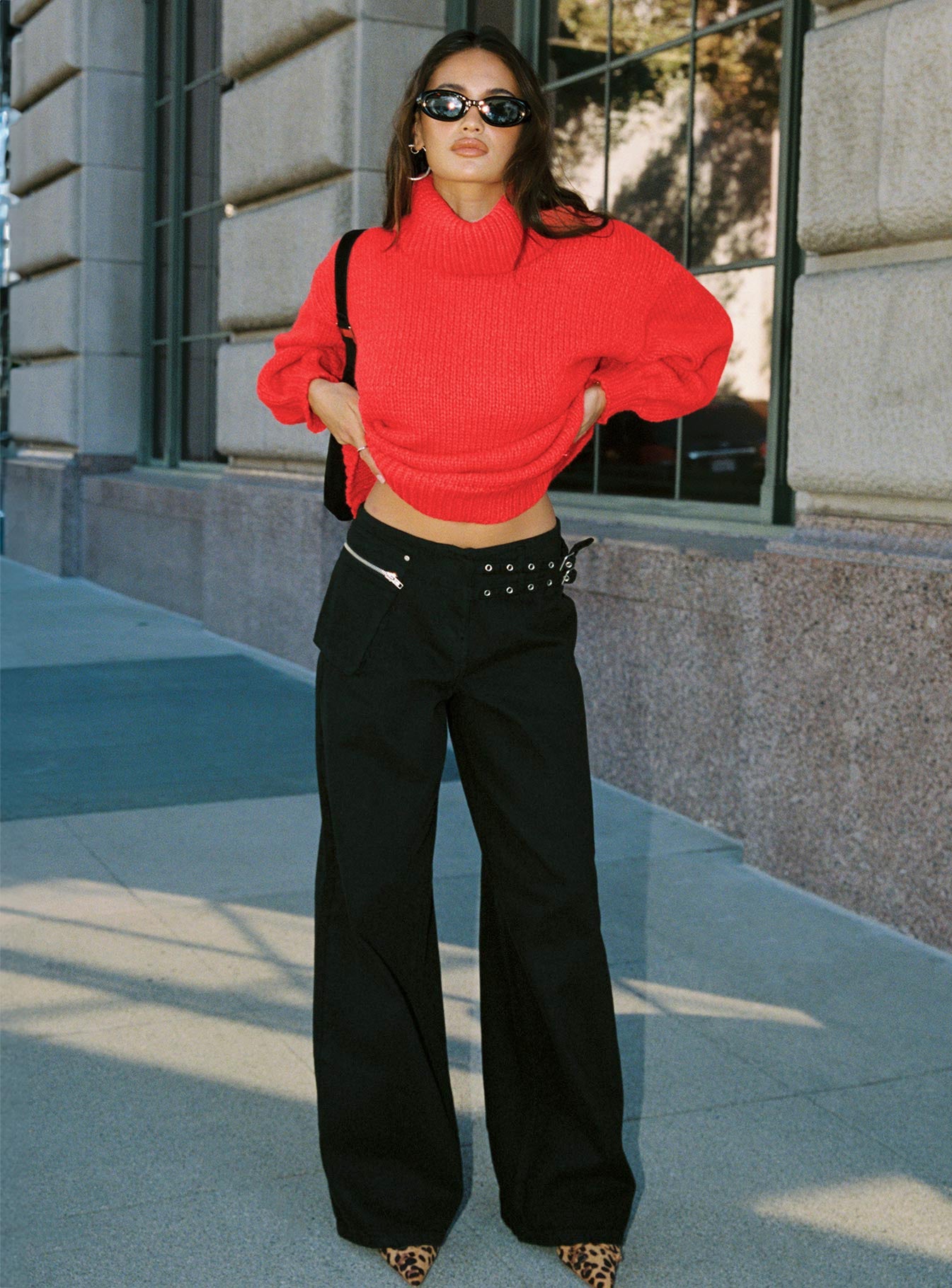 Paltrow Mid Rise Wide Leg Cargo Jeans Black women's denim jeans by Ellevoria