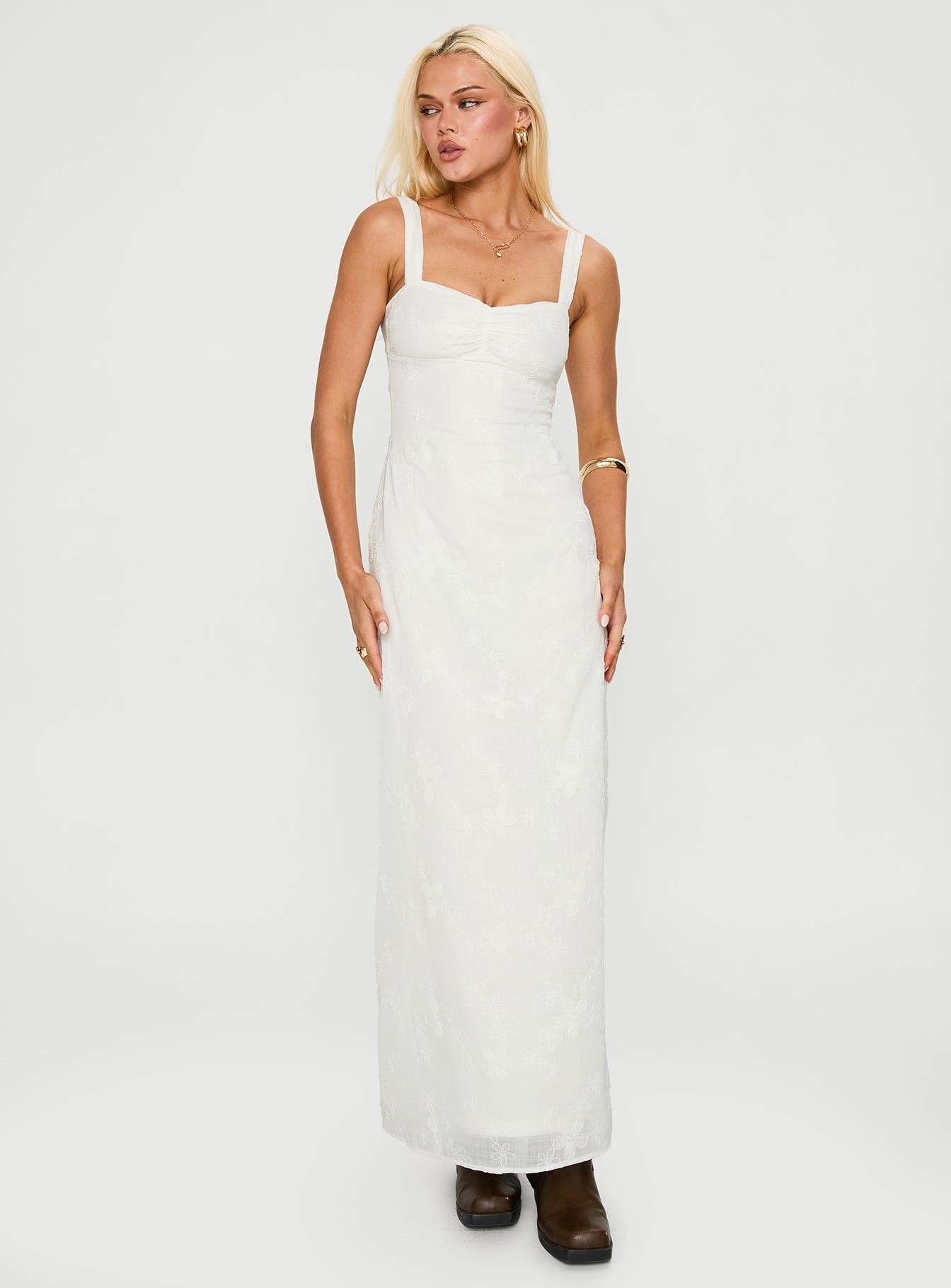 Maisone Broderie Maxi Dress White - women's maxi dress by Ellevoria - view 3
