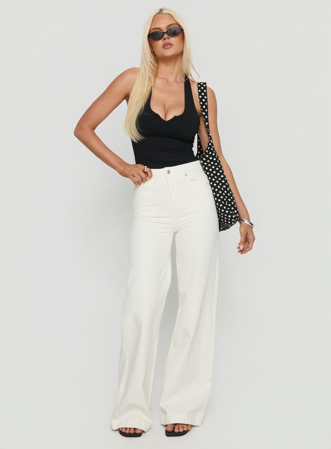 Goldie High Rise Wide Leg Jeans White women's denim jeans by Ellevoria