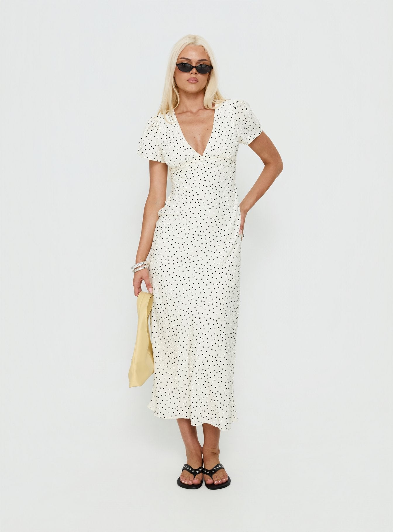 Mareiko V Neck Maxi Dress Cream Polka Dot - women's maxi dress by Ellevoria - view 3