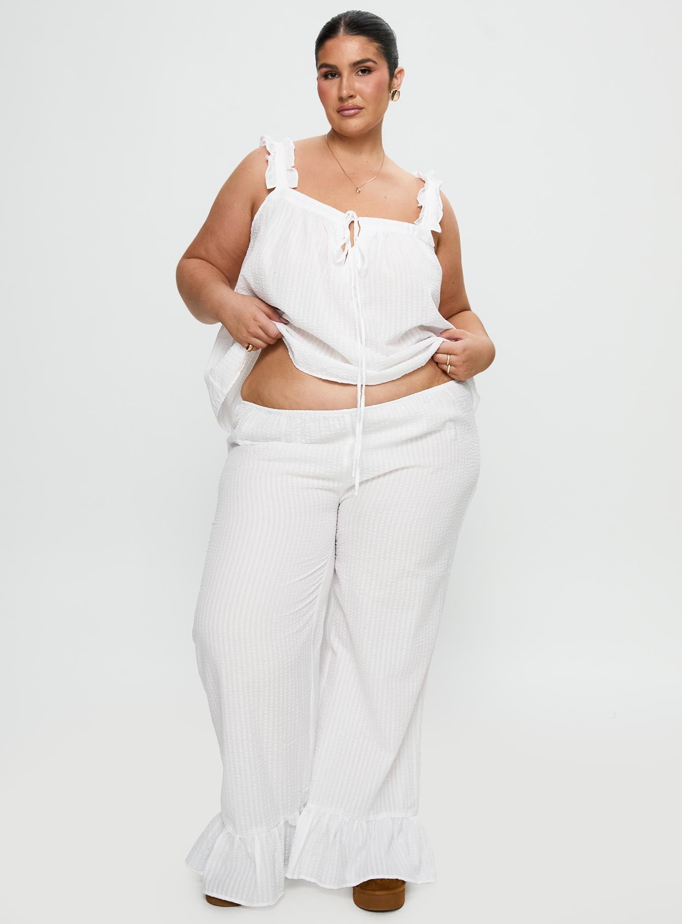 Santabelle Frill Pants White Curve women's pant set by Ellevoria