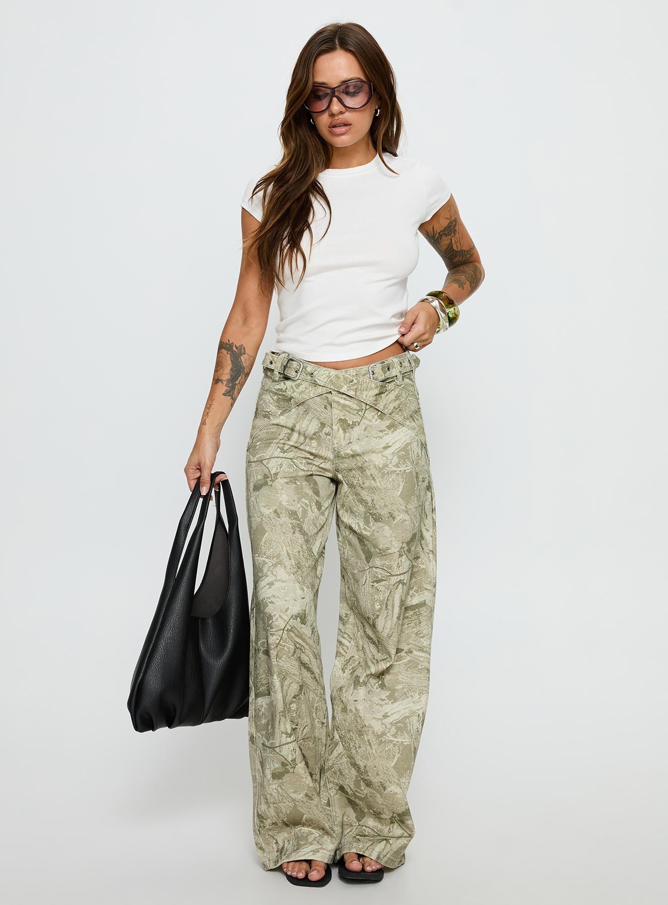Mckinley Mid Rise Wide Leg Jeans Camouflage women's denim jeans by Ellevoria