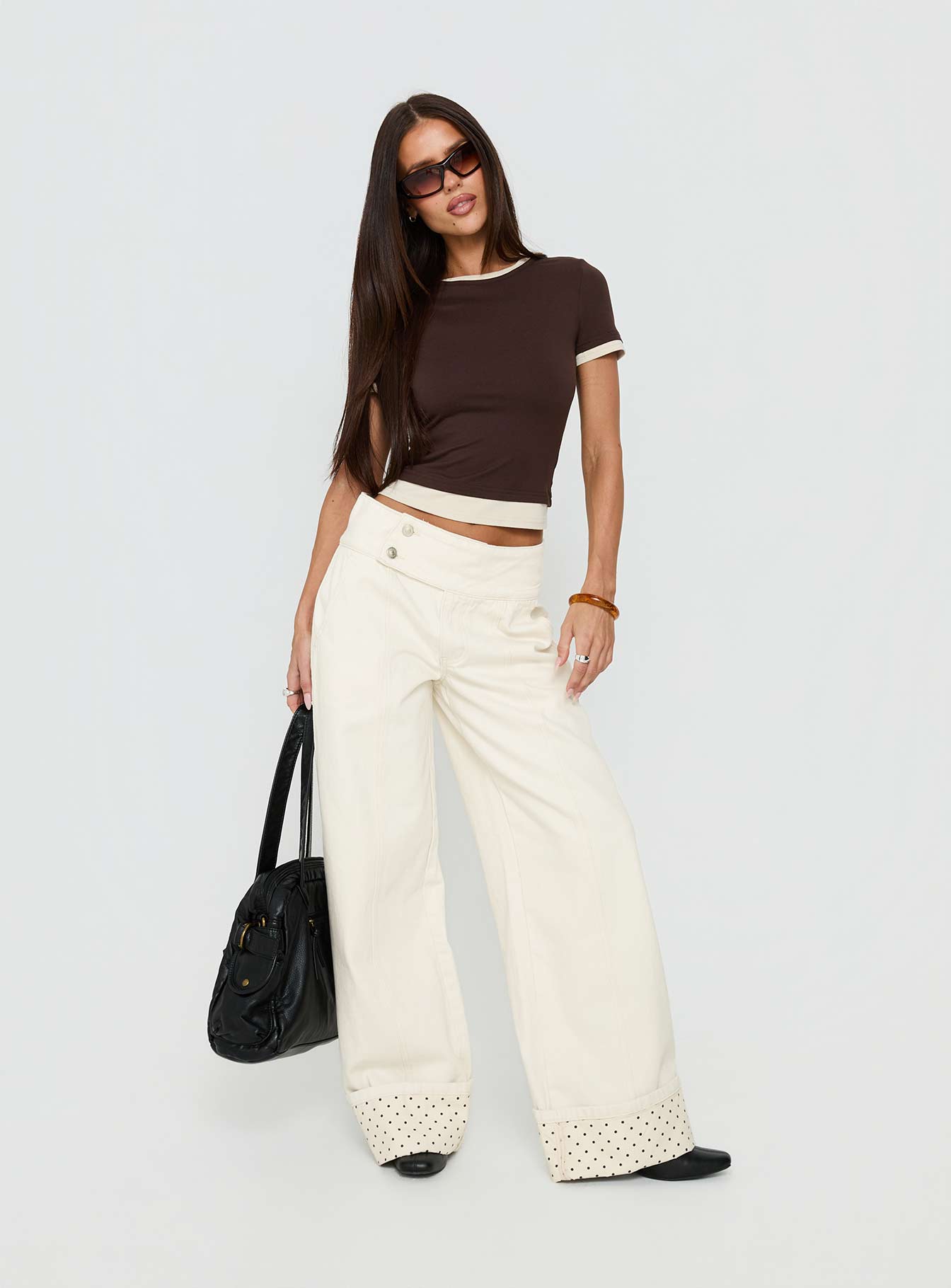 Nikoletta Foldover Jeans Cream / Polka women's denim jeans by Ellevoria