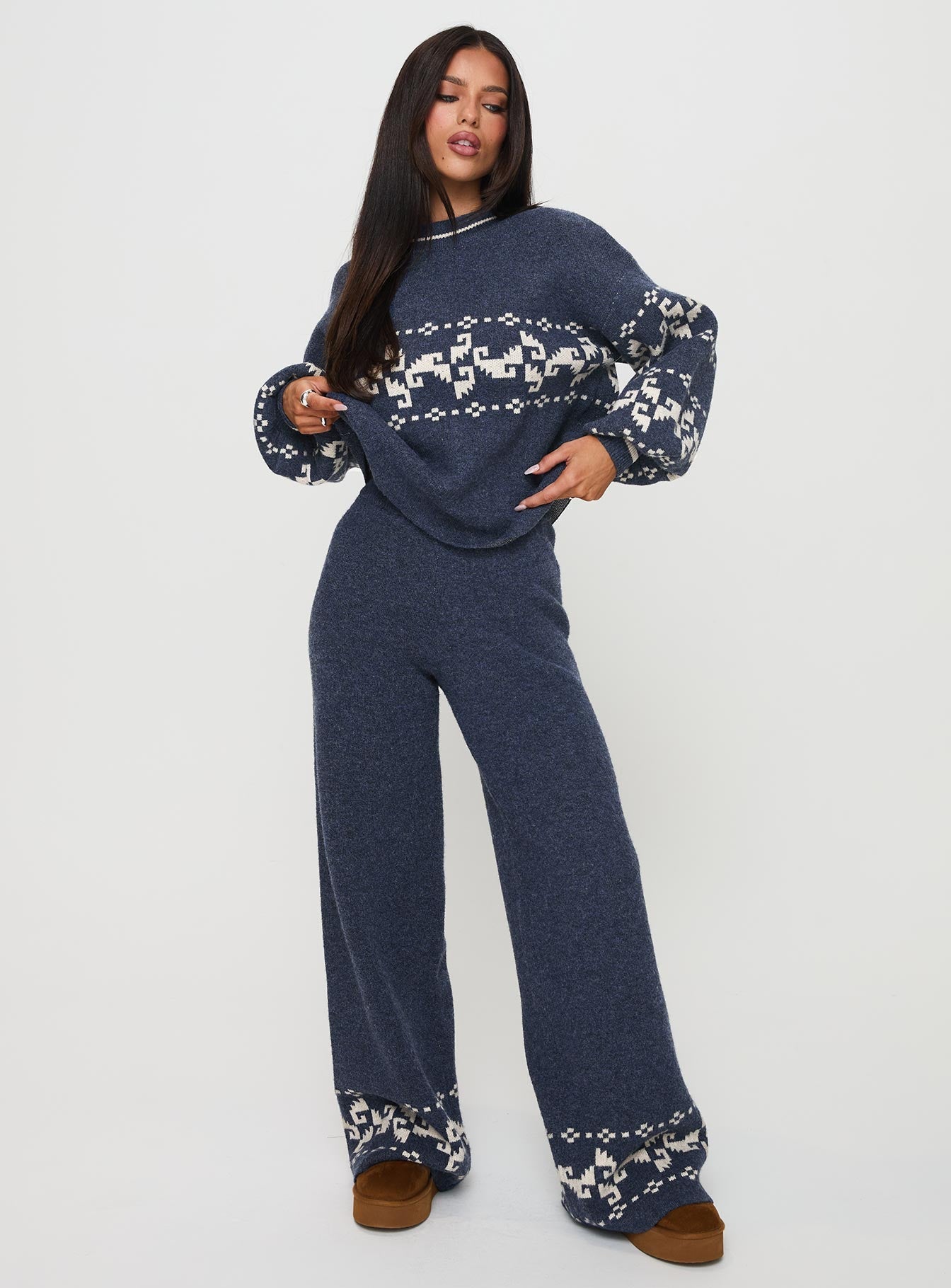 Alpine Knit Pants Navy / Cream women's pant set by Ellevoria