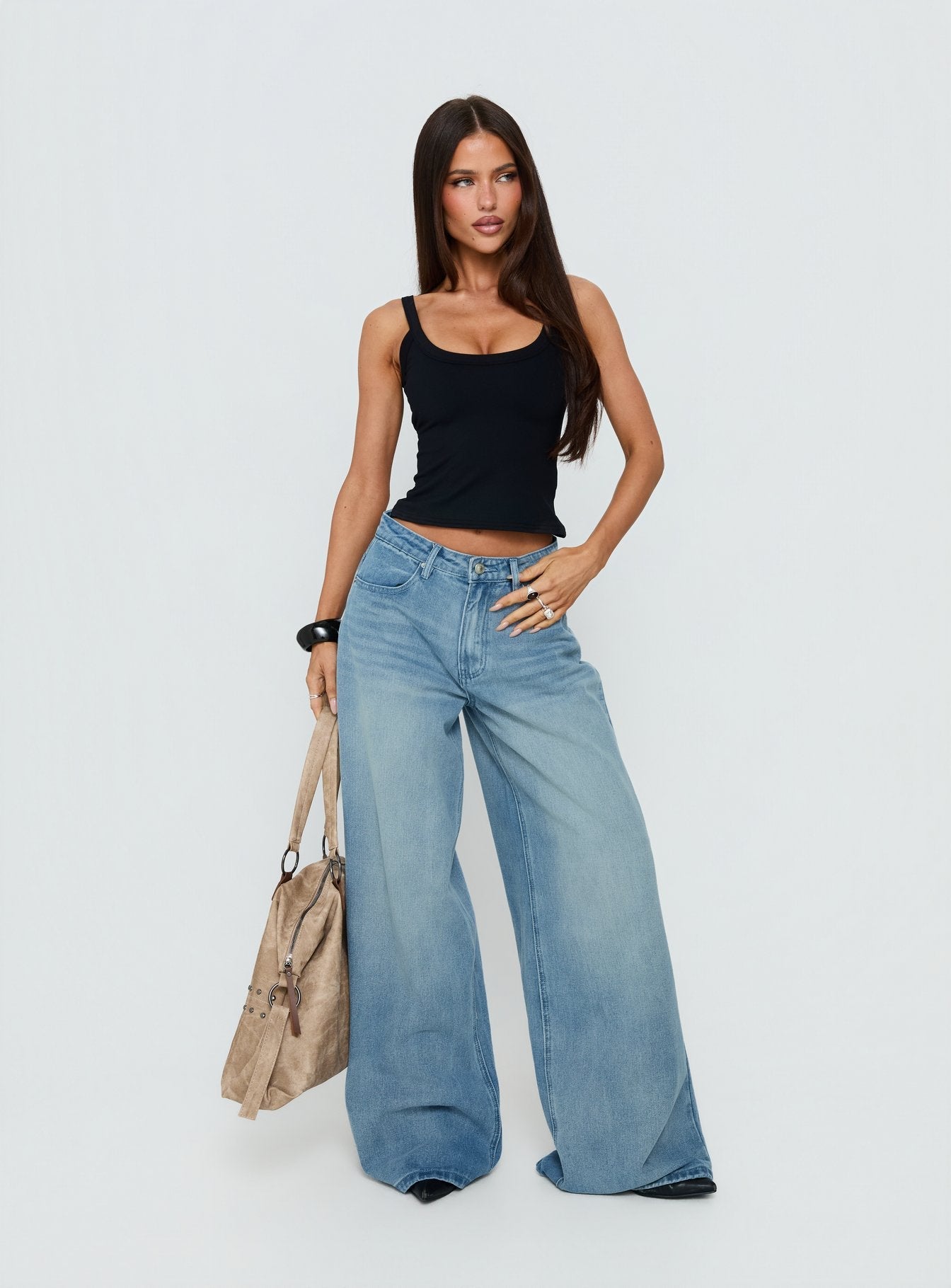 Naylor Mid Rise Wide Leg Jeans Light Blue Wash women's denim jeans by Ellevoria