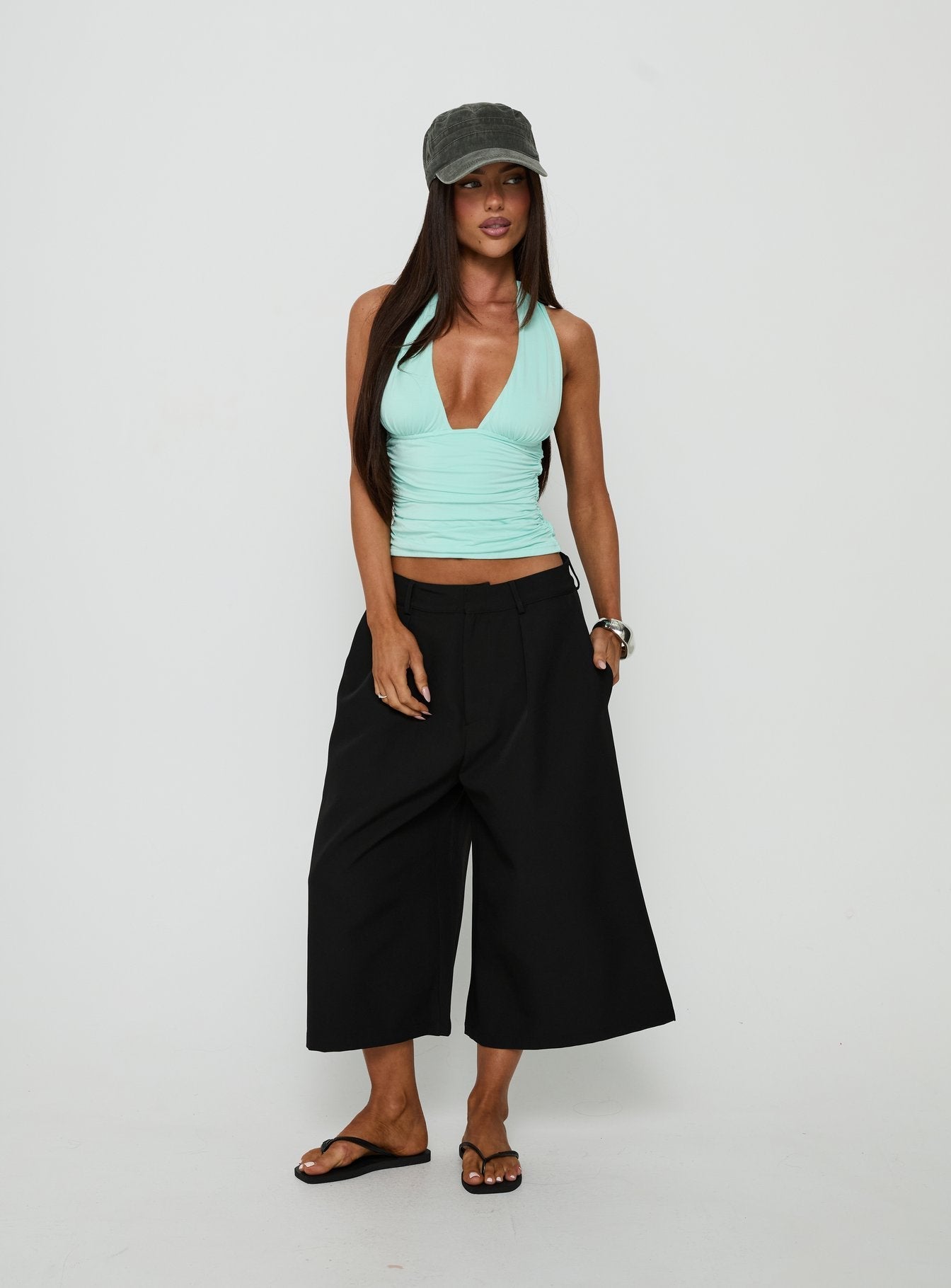 Busy Busy Low Baggy Capri Pant Black - loose fit women's bottoms by Ellevoria