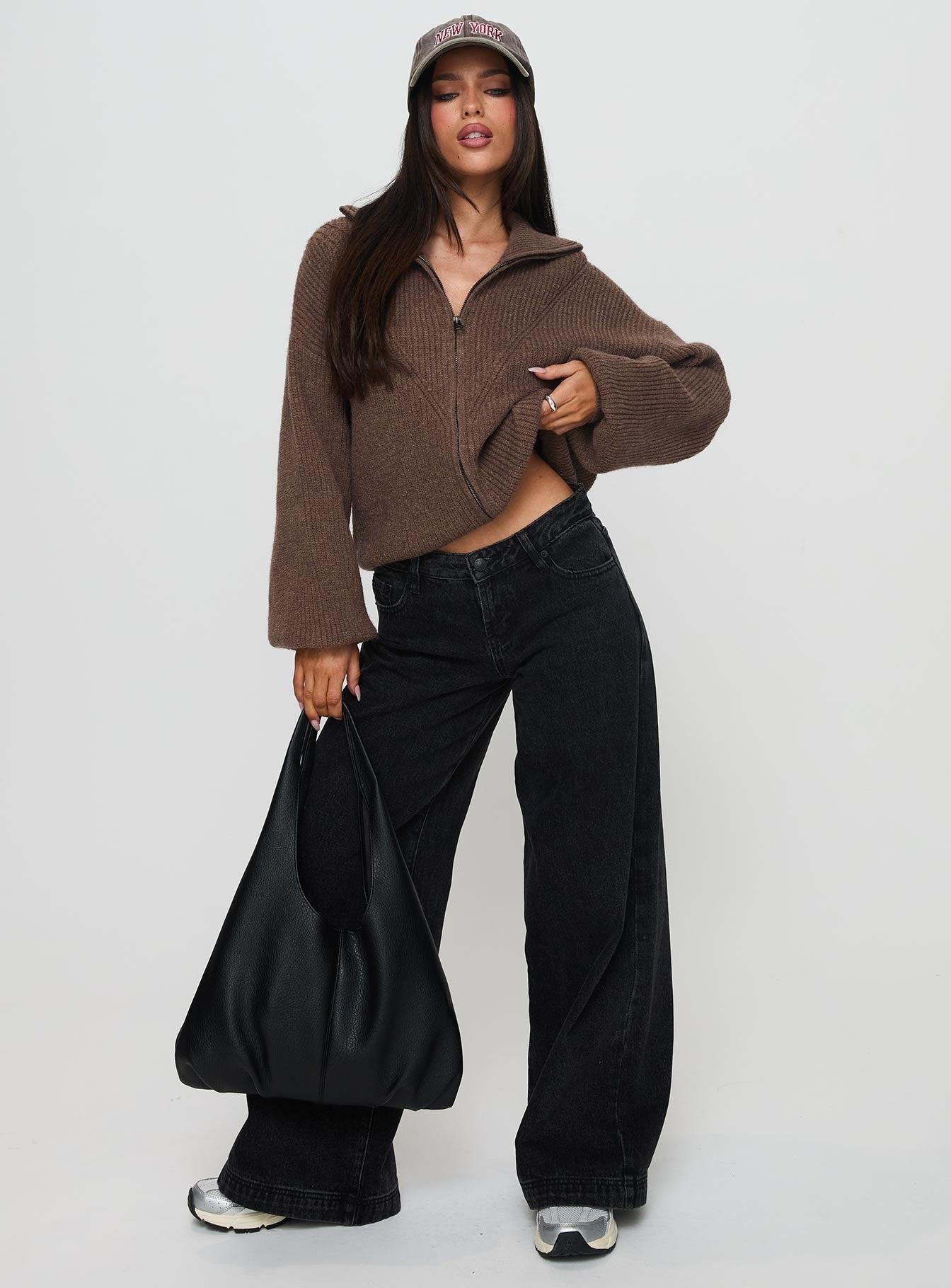 Hertford Zip Through Knit Sweater Brown women's sweater by Ellevoria