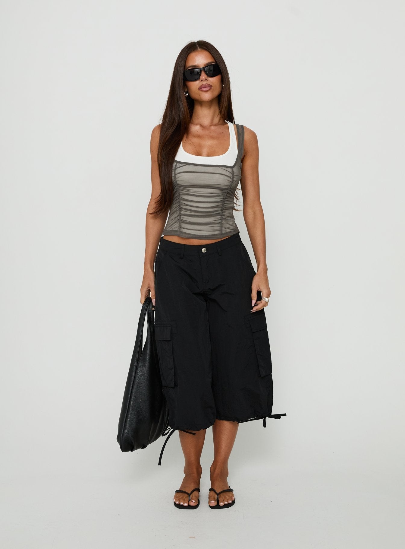 Realiti Sheer Layered Racer Top Grey / White - women's top by Ellevoria - view 3