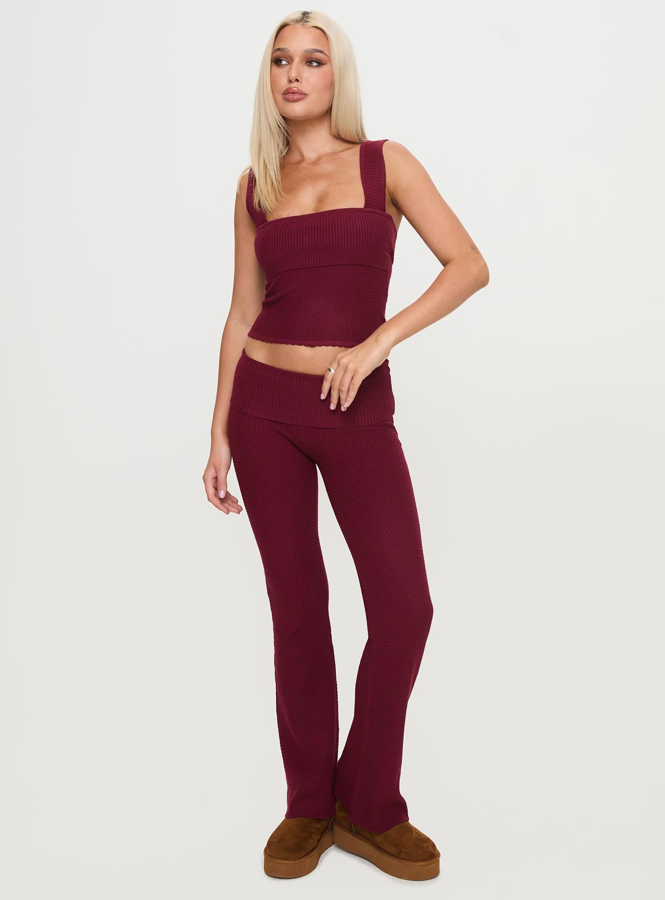 Closed Eyes Flared Pants Maroon women's pant set by Ellevoria