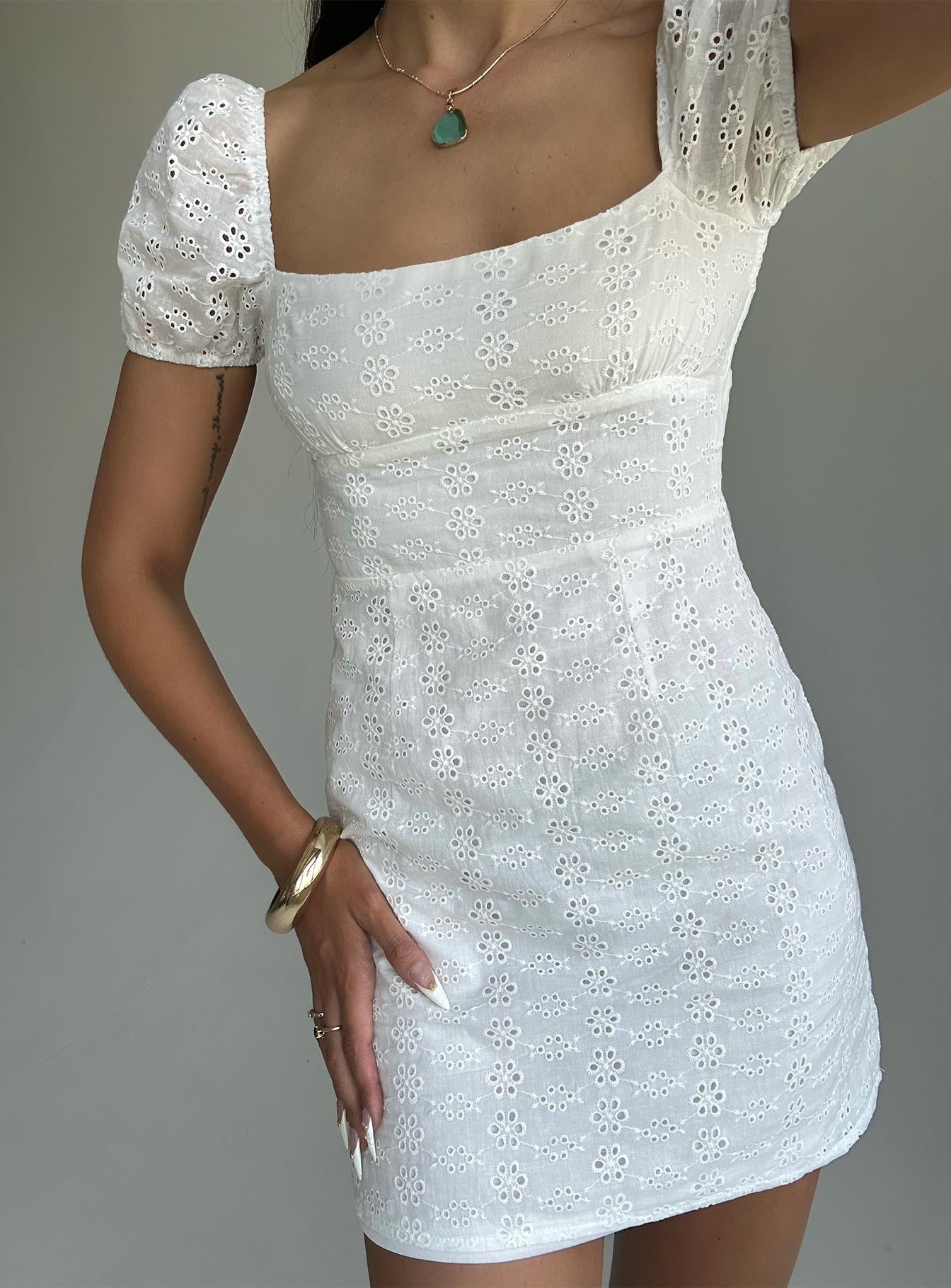 Havena Anglaise Mini Dress White - women's fashion by Ellevoria - view 9