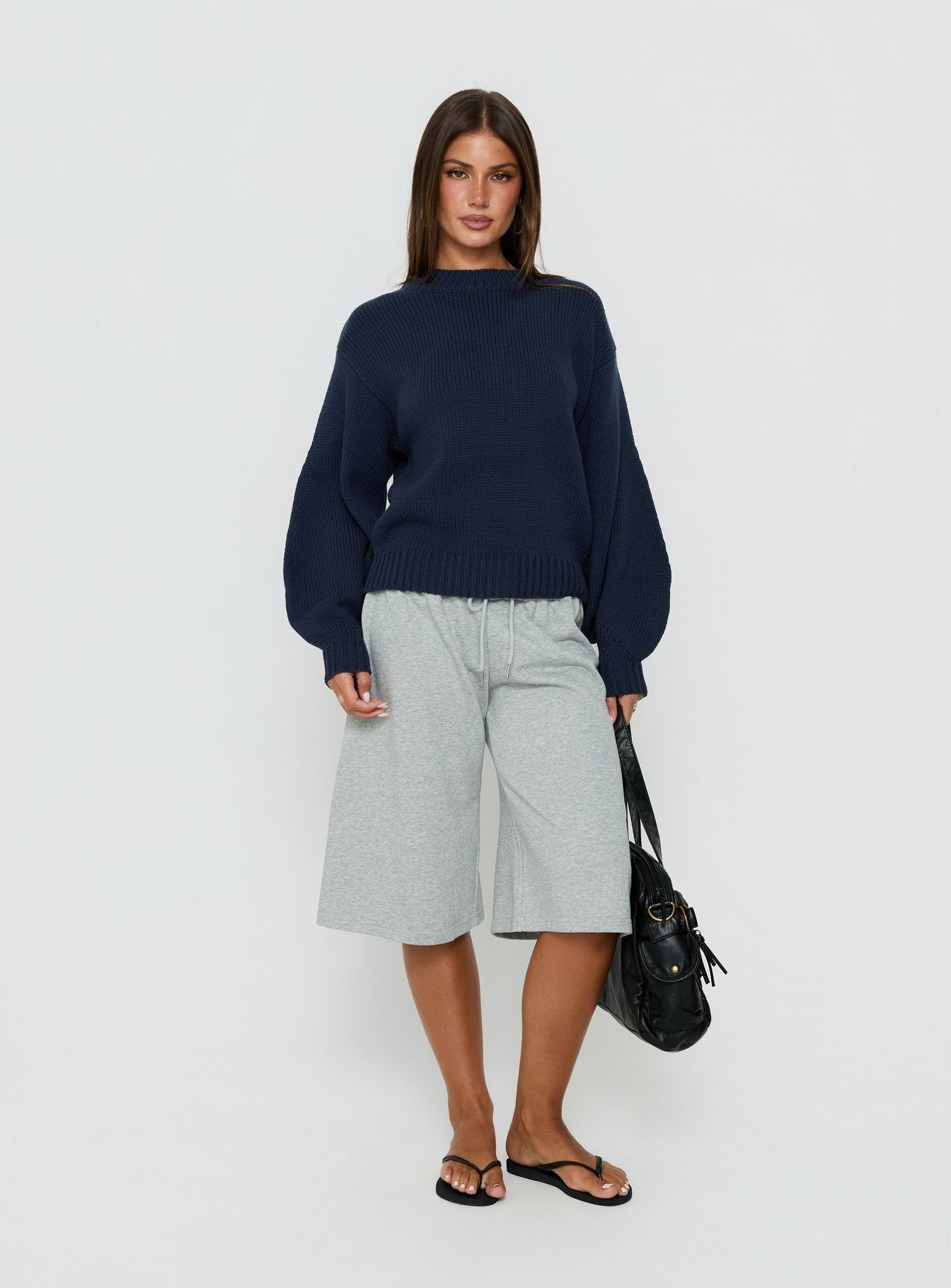 Harmony Balloon Sleeve Knit Sweater Navy women's sweater by Ellevoria