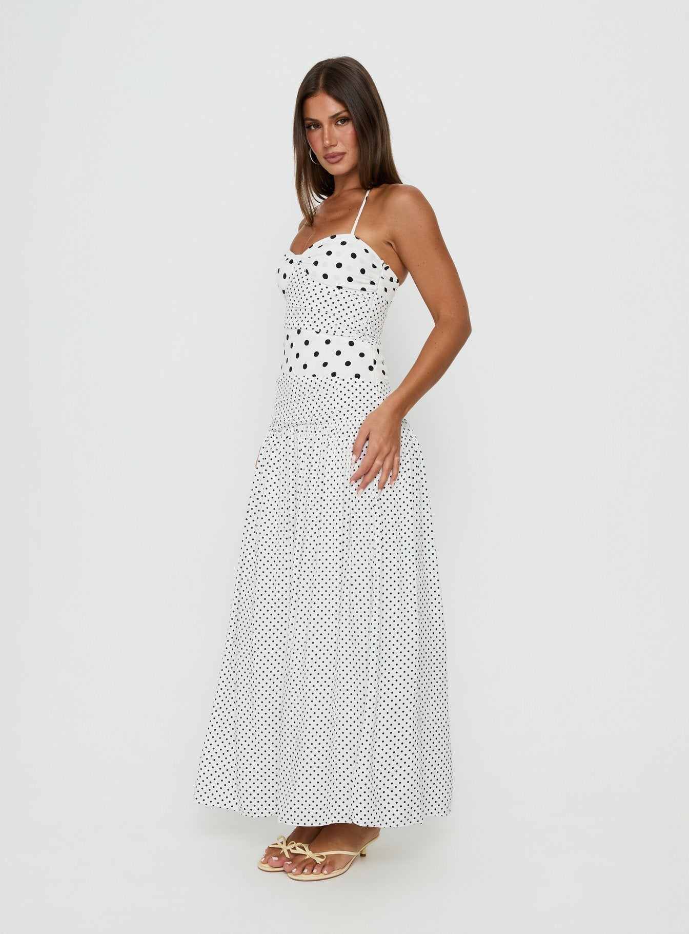 Marguerite Halter Maxi Dress White Polka Dot - women's maxi dress by Ellevoria - view 4