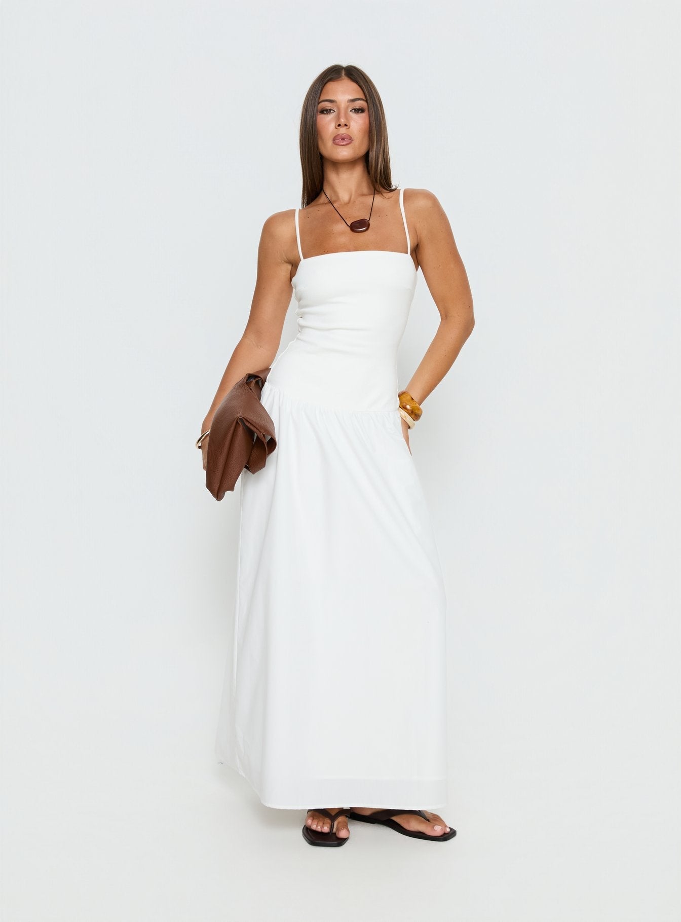 Erroll Drop Waist Knit Maxi Dress White - women's maxi dress by Ellevoria - view 3