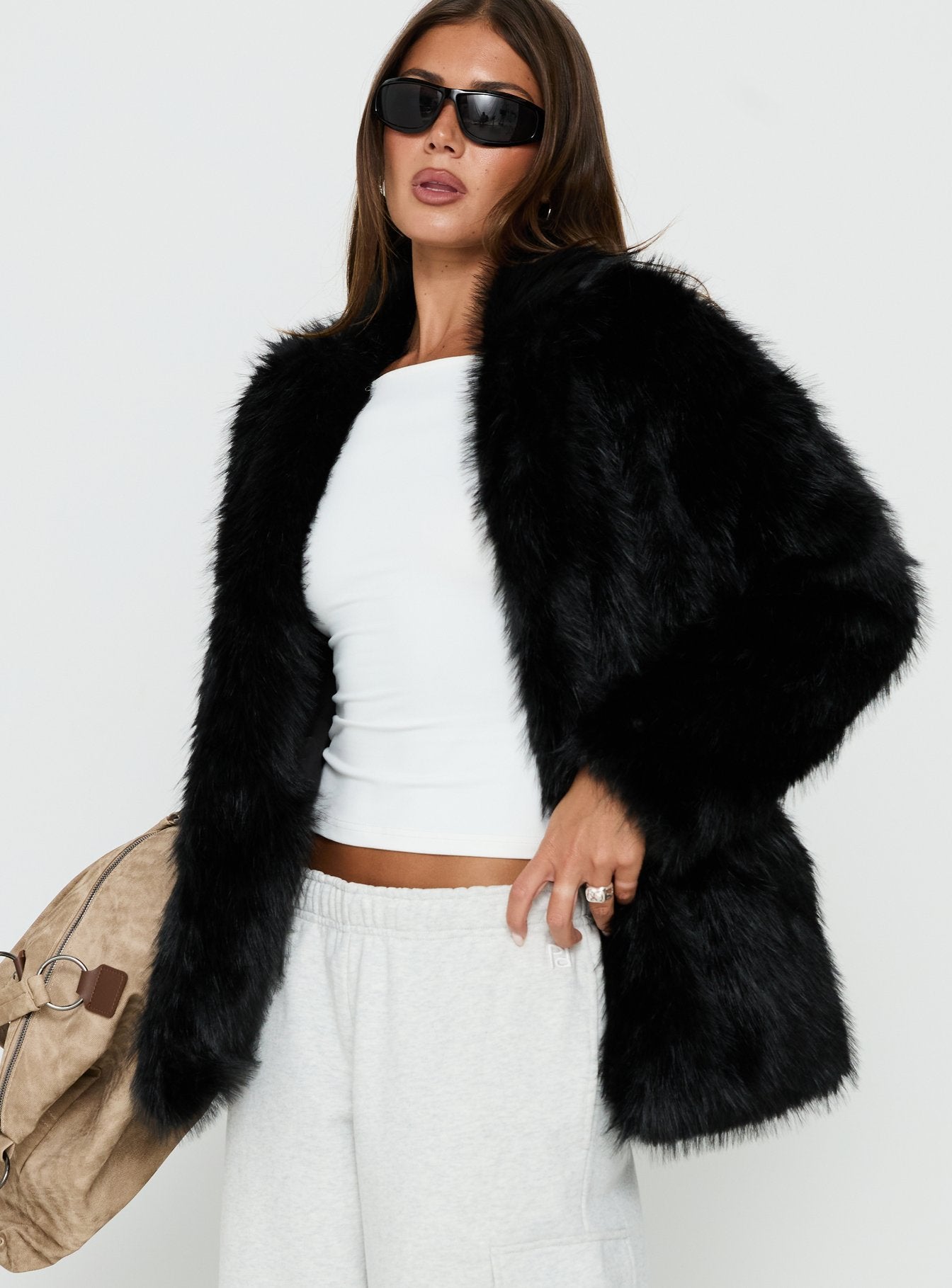 Super Trouper Faux Fur Jacket Black women's jacket by Ellevoria